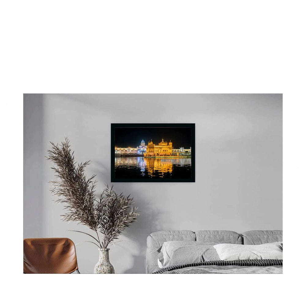 Golden Temple Painting with Synthetic Photo Frame (Multicolor) - GillKart