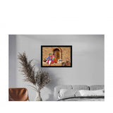 Rajasthani Village Modern Art Painting with Synthetic Photo Frame (Multicolor) - GillKart