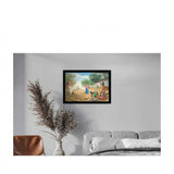 Rajasthani Village Modern Art Painting with Synthetic Photo Frame (Multicolor) - GillKart