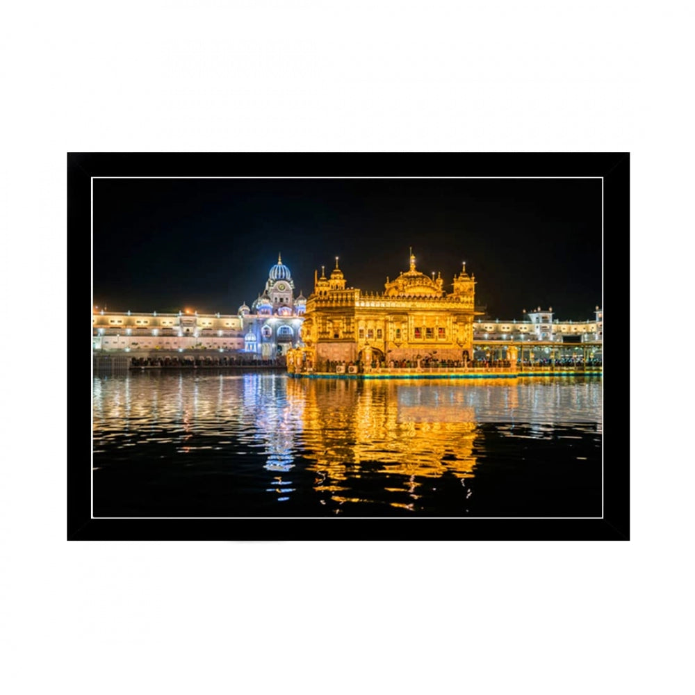 Golden Temple Painting with Synthetic Photo Frame (Multicolor) - GillKart