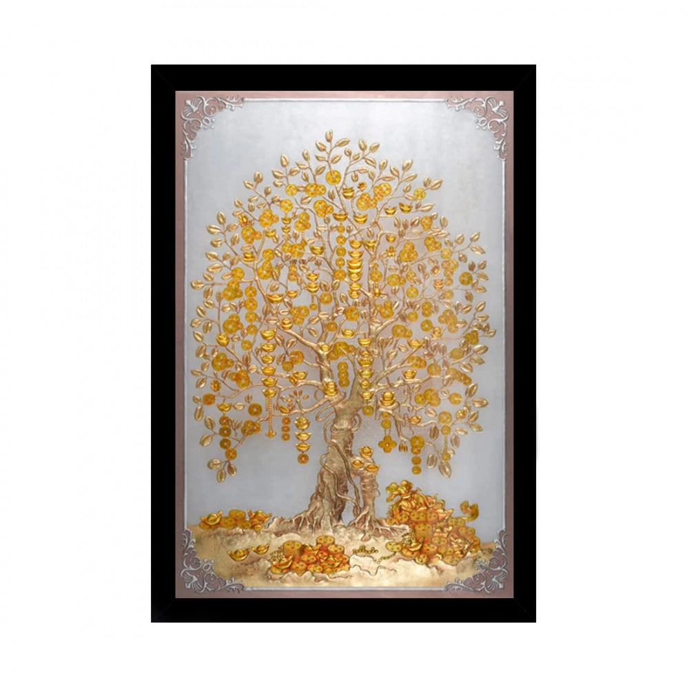 Tree Modern Art Painting with Synthetic Photo Frame (Multicolor) - GillKart