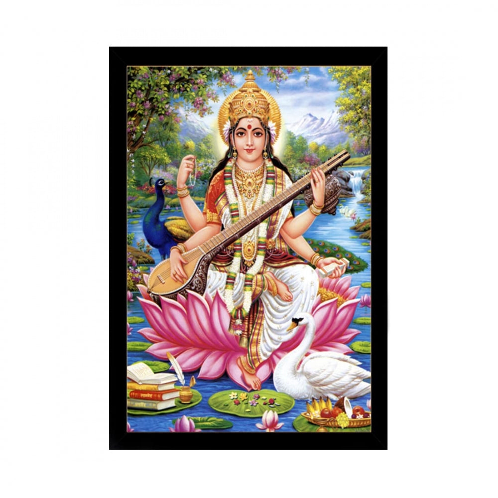 Saraswati Maa Painting with Synthetic Photo Frame (Multicolor) - GillKart