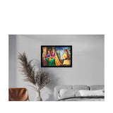 Rajasthani Village Modern Art Painting with Synthetic Photo Frame (Multicolor) - GillKart