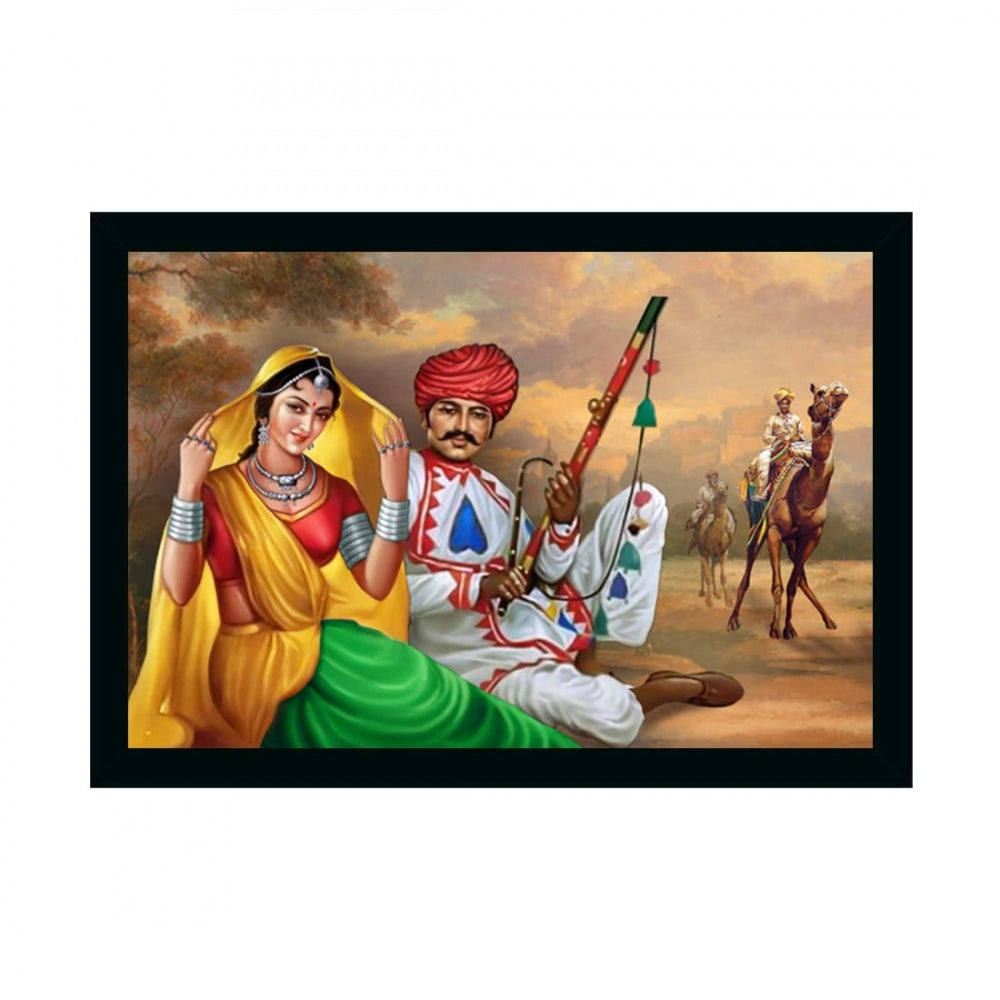 Rajasthani Village Modern Ar Painting with Synthetic Photo Frame (Multicolor) - GillKart