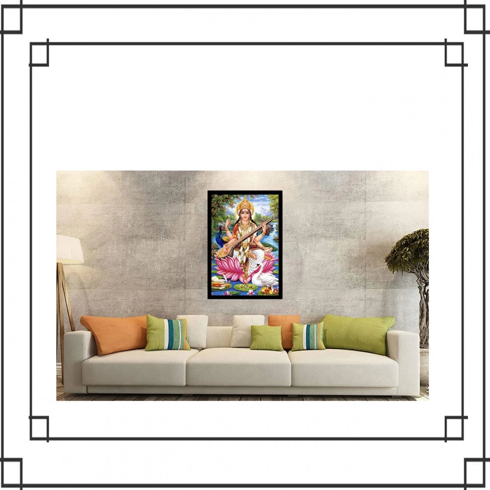 Saraswati Maa Painting with Synthetic Photo Frame (Multicolor) - GillKart