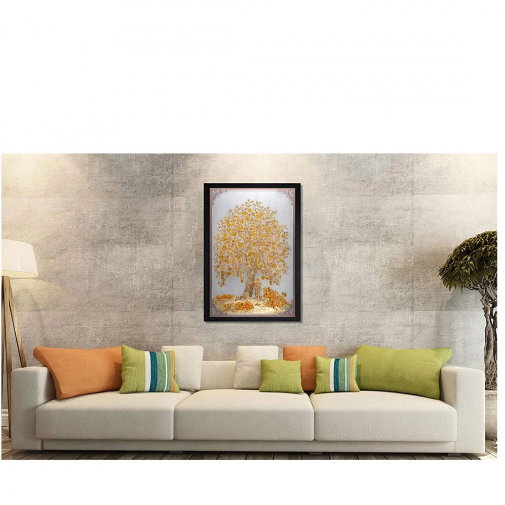 Tree Modern Art Painting with Synthetic Photo Frame (Multicolor) - GillKart