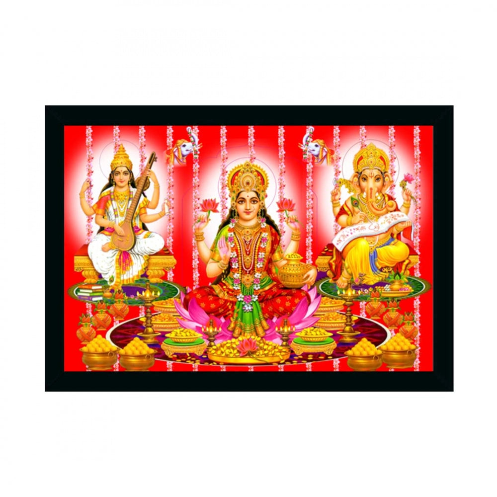 Laxmi Ganesh Saraswati Painting with Synthetic Photo Frame (Multicolor) - GillKart