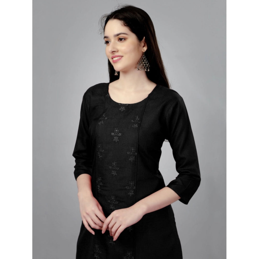 Women's Casual 3-4 th Sleeve Embroidery Cotton Kurti (Black) - GillKart