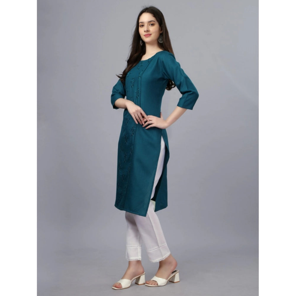 Women's Casual 3-4 th Sleeve Embroidery Cotton Kurti (Blue ) - GillKart