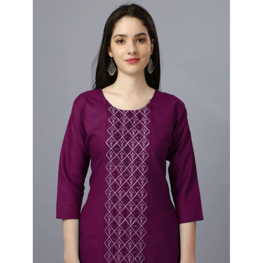 Women's Casual 3-4 th Sleeve Embroidery Cotton Kurti (Purple) - GillKart