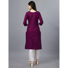 Women's Casual 3-4 th Sleeve Embroidery Cotton Kurti (Purple) - GillKart