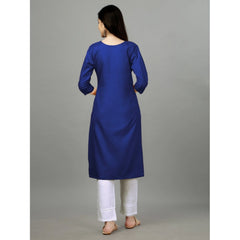 Women's Casual 3-4 th Sleeve Embroidery Cotton Kurti (Blue) - GillKart