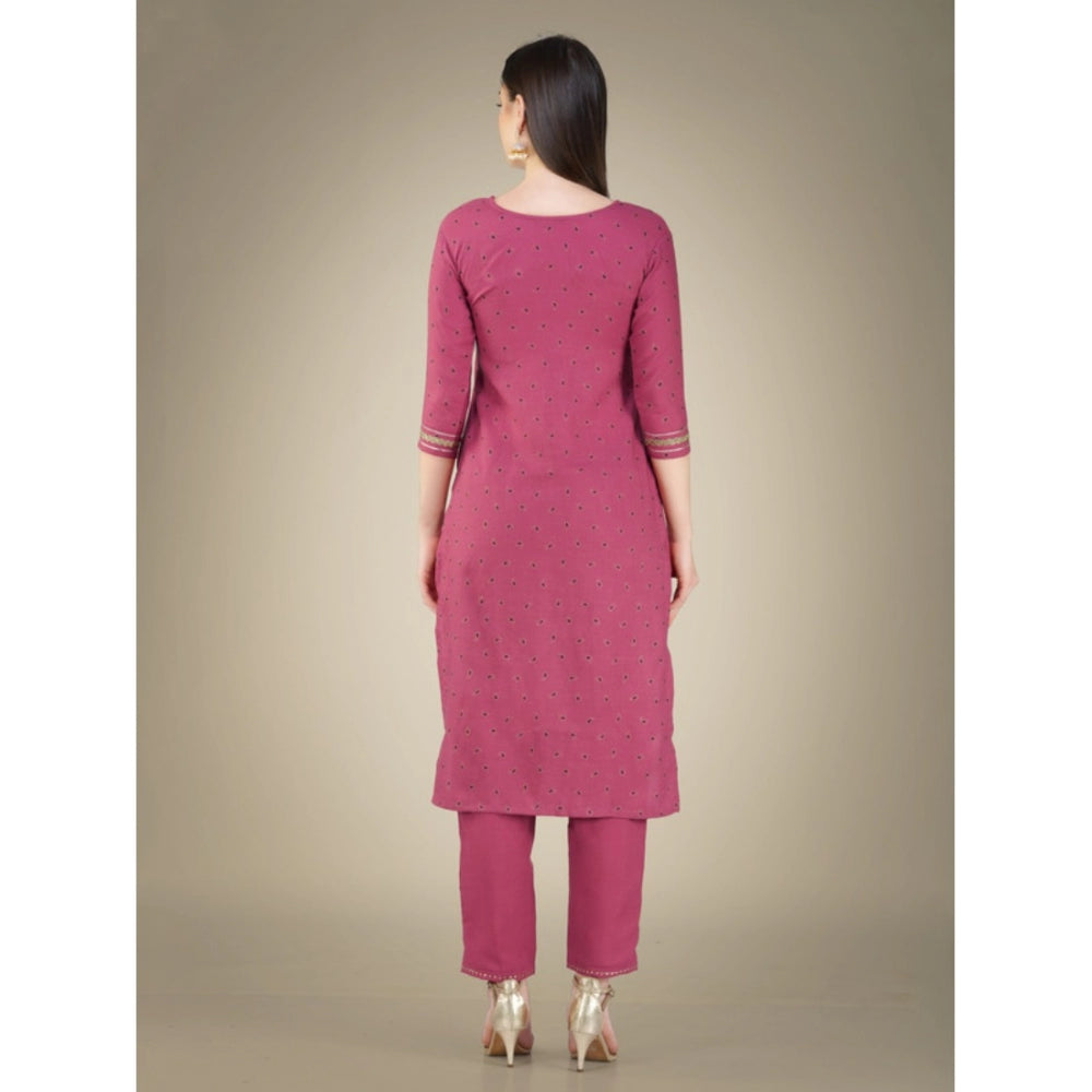 Women's Casual 3-4 th Sleeve Embroidery Cotton Kurti Pant Dupatta Set (Wine) - GillKart