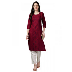 Women's Casual 3-4 th Sleeve Embroidery Cotton Kurti (Maroon) - GillKart