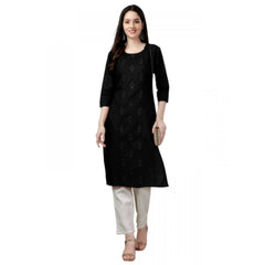 Women's Casual 3-4 th Sleeve Embroidery Cotton Kurti (Black) - GillKart