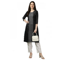 Women's Casual 3-4 th Sleeve Embroidery Cotton Kurti (Black) - GillKart