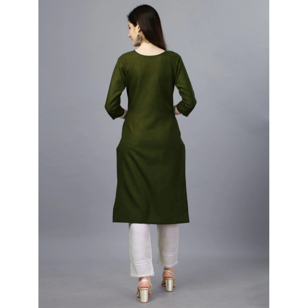 Women's Casual 3-4 th Sleeve Embroidery Cotton Kurti (Dark Green) - GillKart