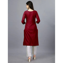 Women's Casual 3-4 th Sleeve Embroidery Cotton Kurti (Maroon) - GillKart