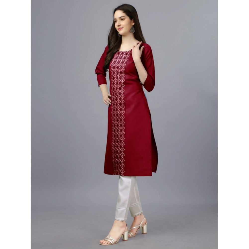 Women's Casual 3-4 th Sleeve Embroidery Cotton Kurti (Maroon) - GillKart