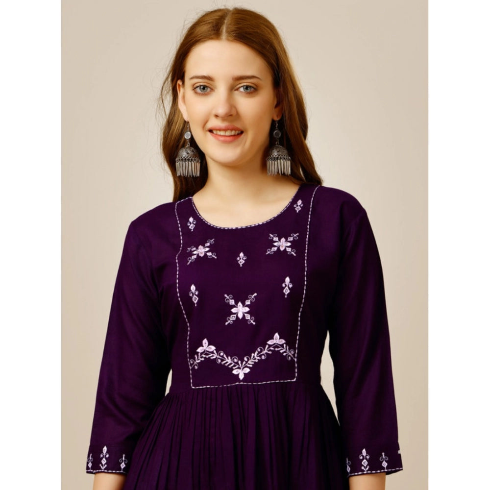 Women's Casual 3-4 th Sleeve Embroidered Rayon Tunic Top (Purple) - GillKart