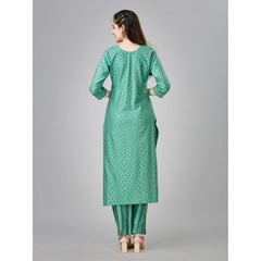 Women's Casual 3-4 th Sleeve Embroidery Rayon Kurti Pant Set (Green) - GillKart