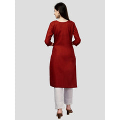 Women's Casual 3-4 th Sleeve Embroidery Cotton Kurti (Rust) - GillKart