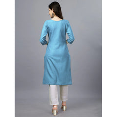 Women's Casual 3-4 th Sleeve Embroidery Cotton Kurti (Light Blue) - GillKart