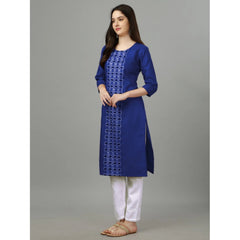 Women's Casual 3-4 th Sleeve Embroidery Cotton Kurti (Blue) - GillKart