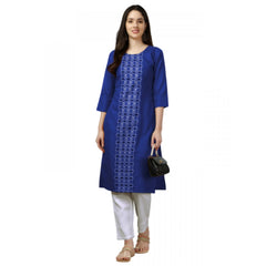 Women's Casual 3-4 th Sleeve Embroidery Cotton Kurti (Blue) - GillKart