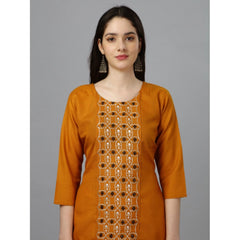 Women's Casual 3-4 th Sleeve Embroidery Cotton Kurti (Mustard) - GillKart