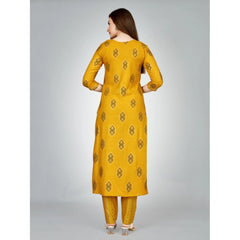 Women's Casual 3-4 th Sleeve Embroidery Rayon Kurti Pant Set (Yellow) - GillKart