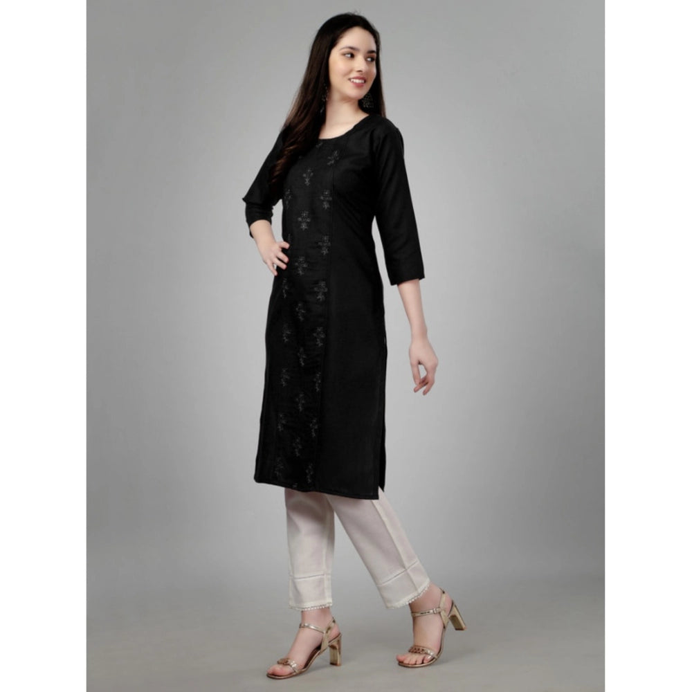 Women's Casual 3-4 th Sleeve Embroidery Cotton Kurti (Black) - GillKart