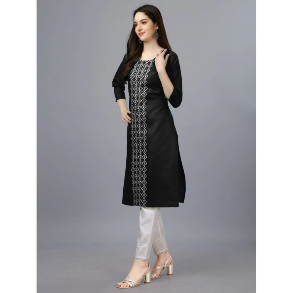 Women's Casual 3-4 th Sleeve Embroidery Cotton Kurti (Black) - GillKart