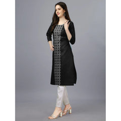 Women's Casual 3-4 th Sleeve Embroidery Cotton Kurti (Black) - GillKart