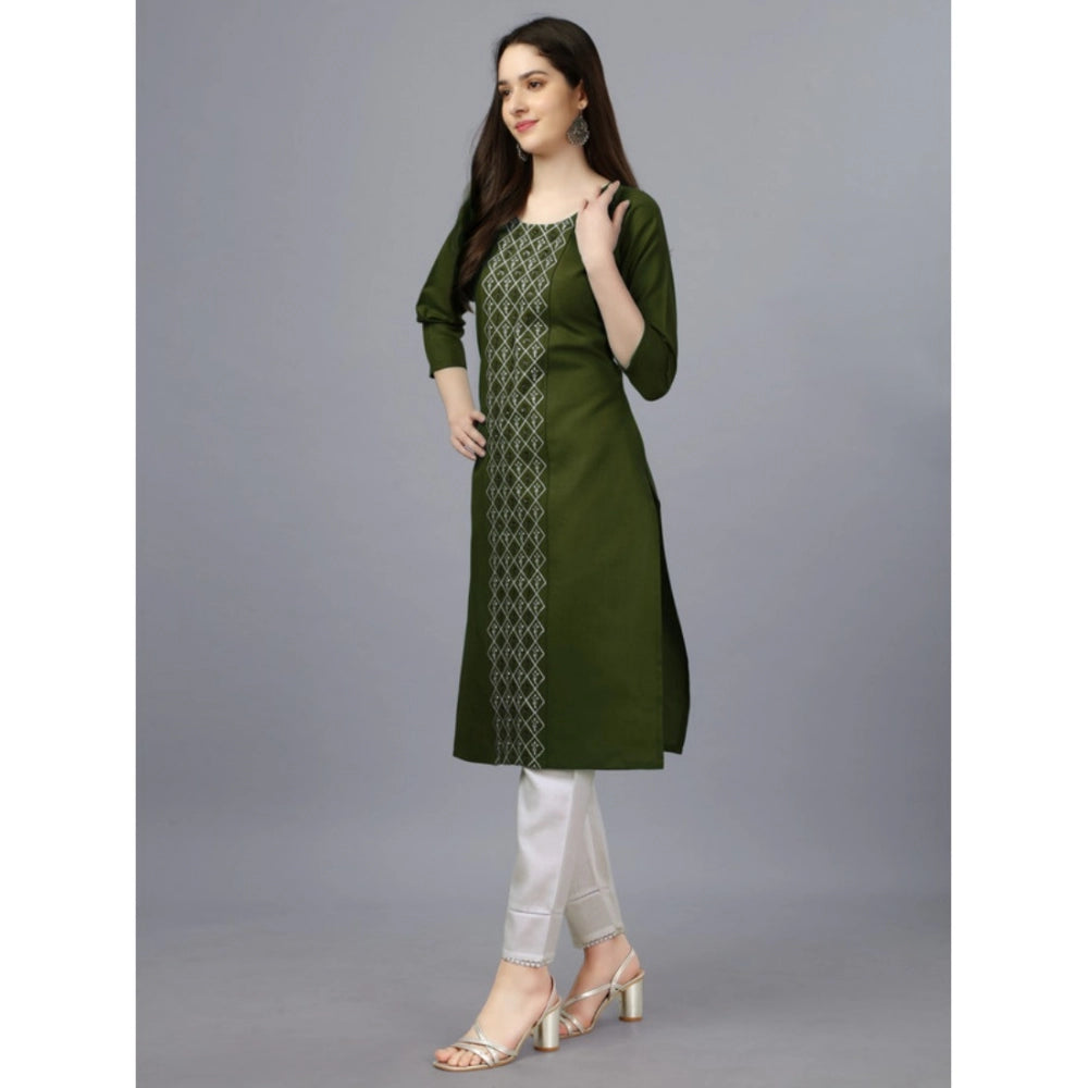 Women's Casual 3-4 th Sleeve Embroidery Cotton Kurti (Dark Green) - GillKart