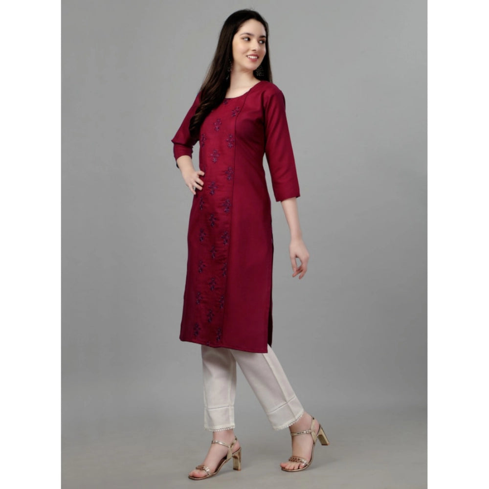 Women's Casual 3-4 th Sleeve Embroidery Cotton Kurti (Maroon) - GillKart