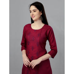 Women's Casual 3-4 th Sleeve Embroidery Cotton Kurti (Maroon) - GillKart