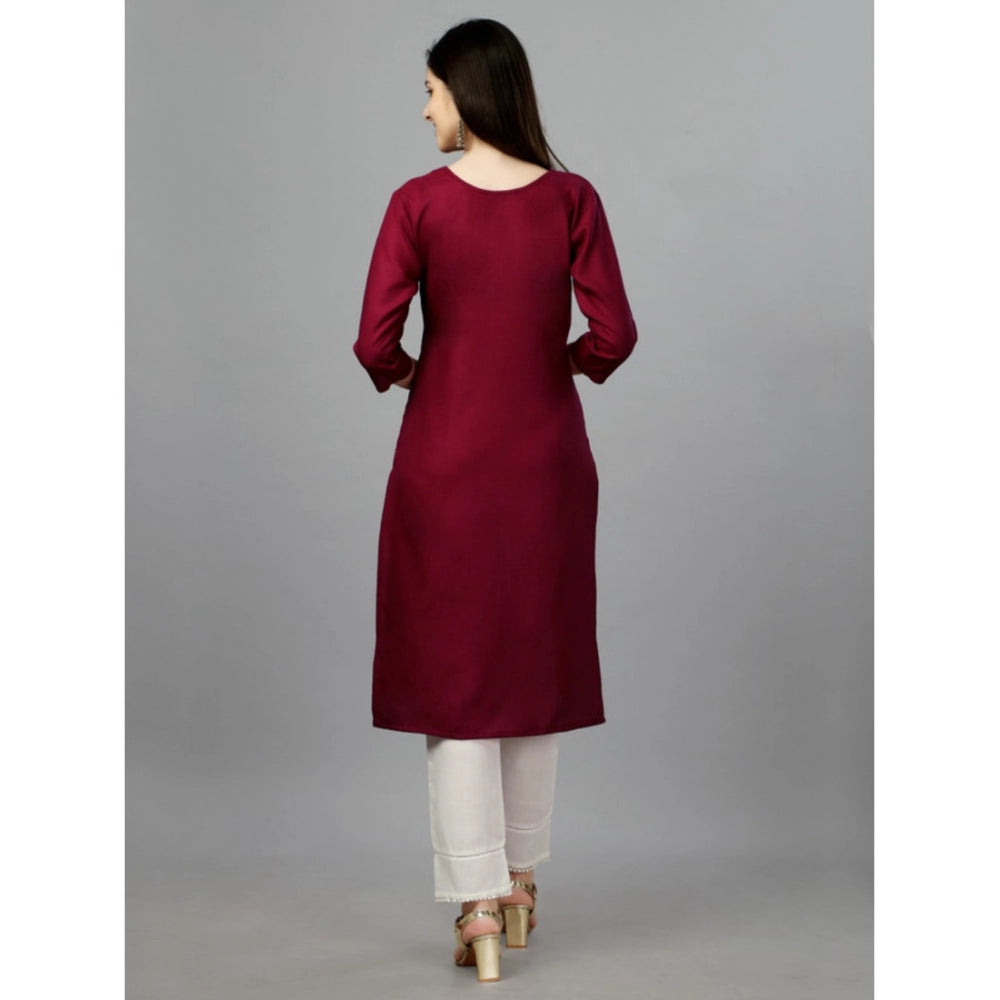 Women's Casual 3-4 th Sleeve Embroidery Cotton Kurti (Maroon) - GillKart