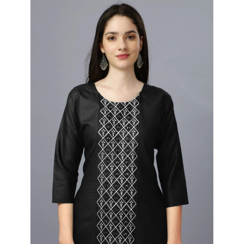 Women's Casual 3-4 th Sleeve Embroidery Cotton Kurti (Black) - GillKart