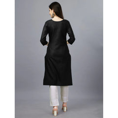 Women's Casual 3-4 th Sleeve Embroidery Cotton Kurti (Black) - GillKart