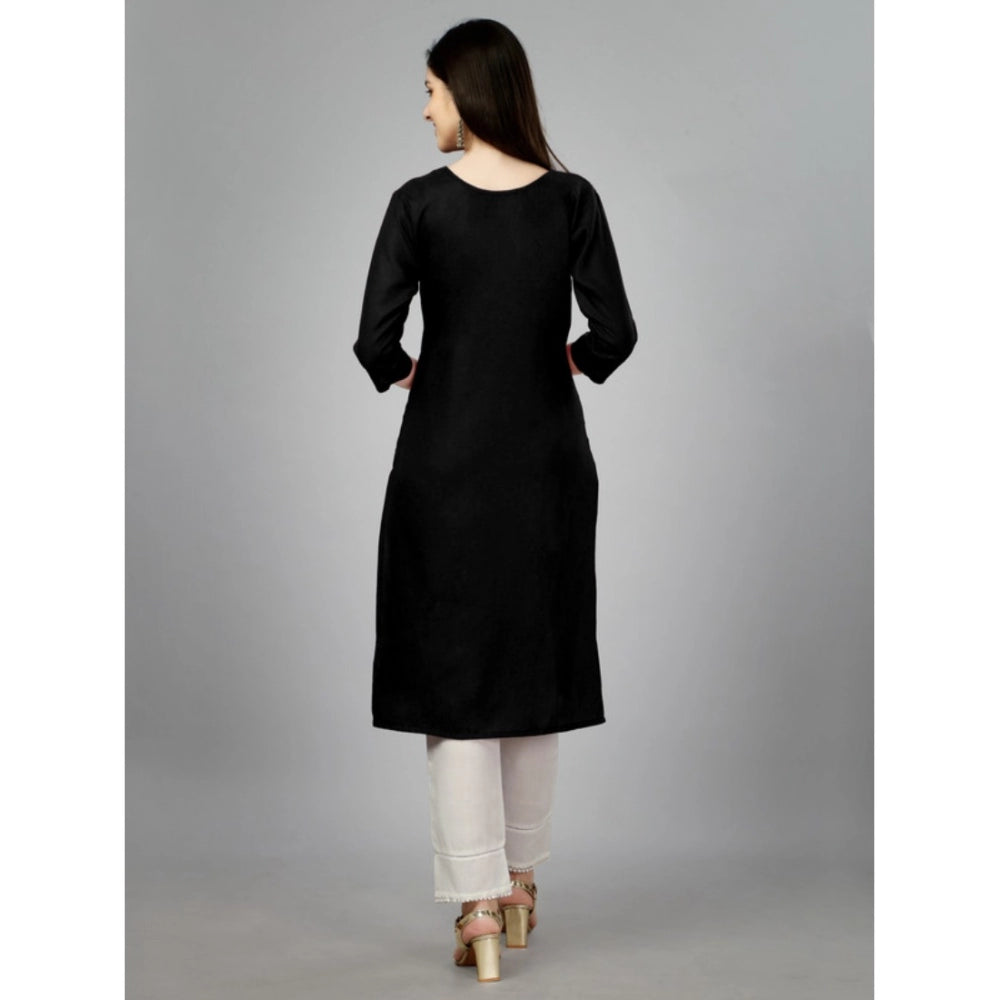 Women's Casual 3-4 th Sleeve Embroidery Cotton Kurti (Black) - GillKart