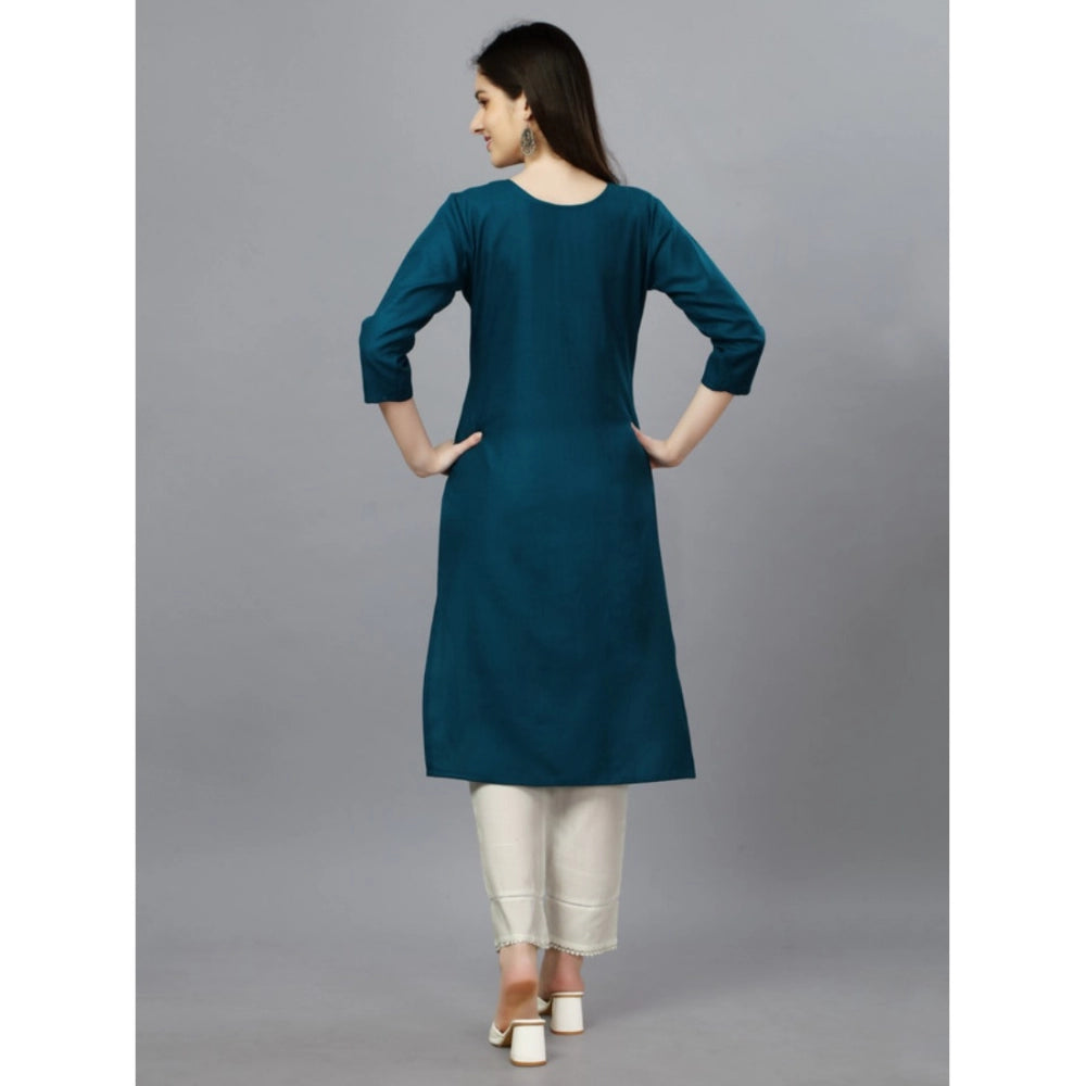 Women's Casual 3-4 th Sleeve Embroidery Cotton Kurti (Blue ) - GillKart