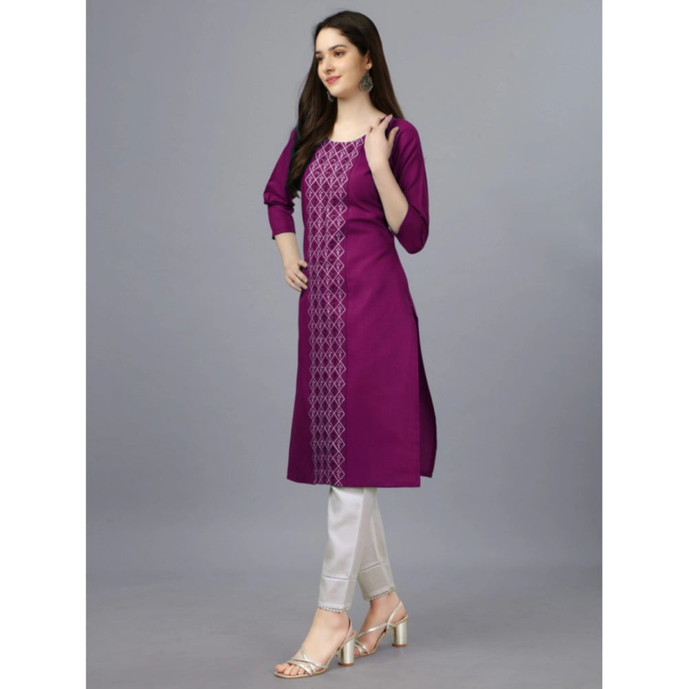 Women's Casual 3-4 th Sleeve Embroidery Cotton Kurti (Purple) - GillKart