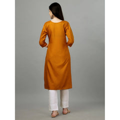 Women's Casual 3-4 th Sleeve Embroidery Cotton Kurti (Mustard) - GillKart