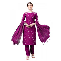 Women's Casual 3-4 th Sleeve Embroidery Cotton Kurti Pant Dupatta Set (Purple) - GillKart