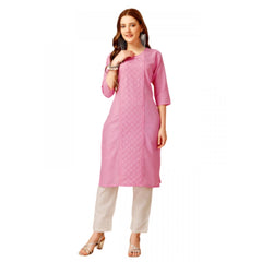 Women's Casual 3-4 th Sleeve Embroidery Cotton Kurti Pant Set (Pink) - GillKart