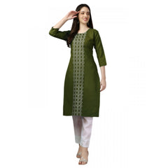 Women's Casual 3-4 th Sleeve Embroidery Cotton Kurti (Dark Green) - GillKart