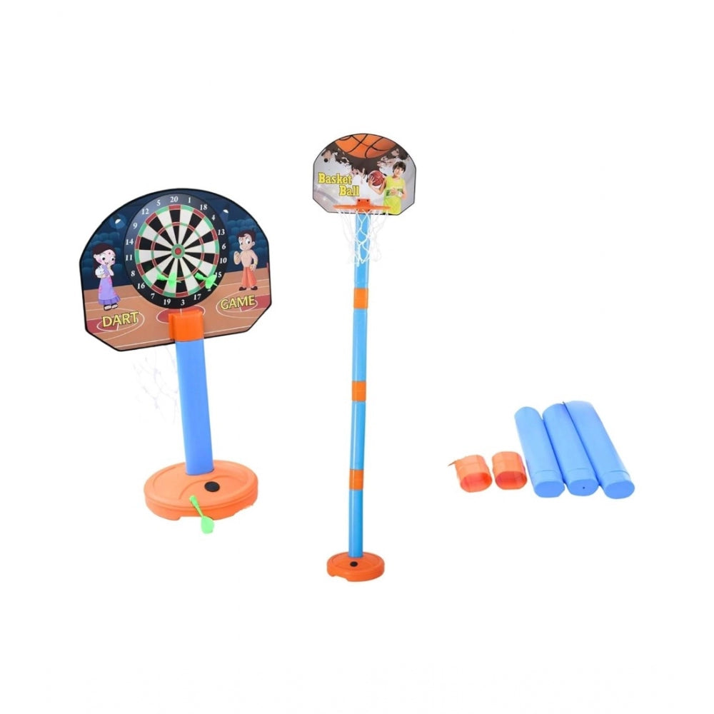 Plastic Basketball For Kids 2 In1 Set With Adjustable Stand (Multicolor) - GillKart