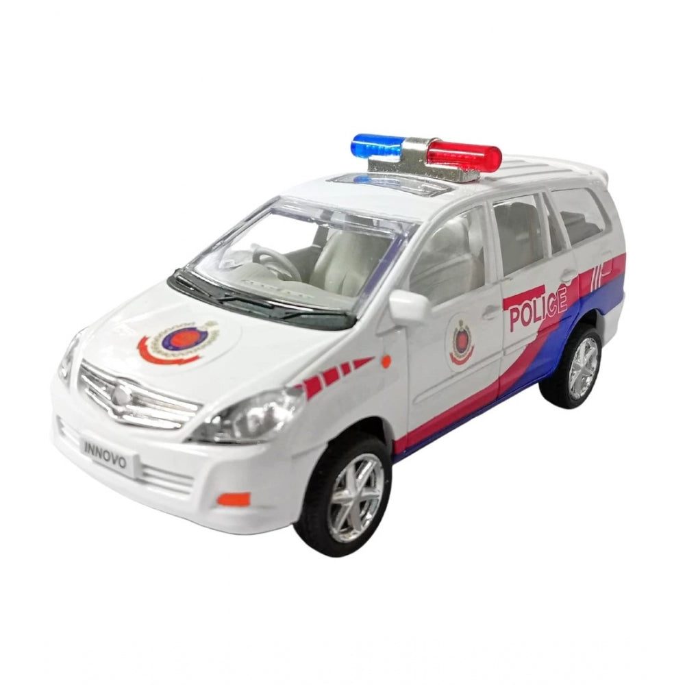 Plastic Innova Crysta Pull Back Police Car For Kids  (White) - GillKart