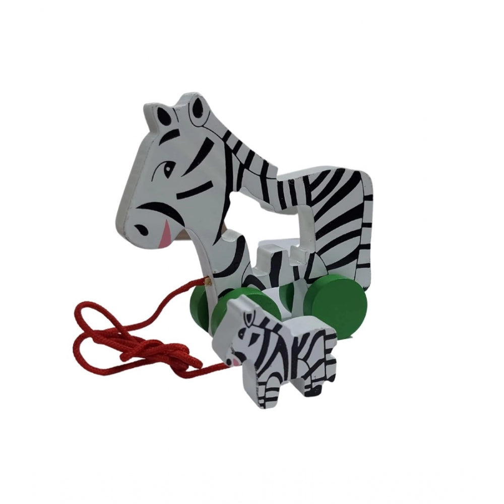 Wooden Pull Along Toy For Babies  Toddlers Zebra (Multicolor) - GillKart